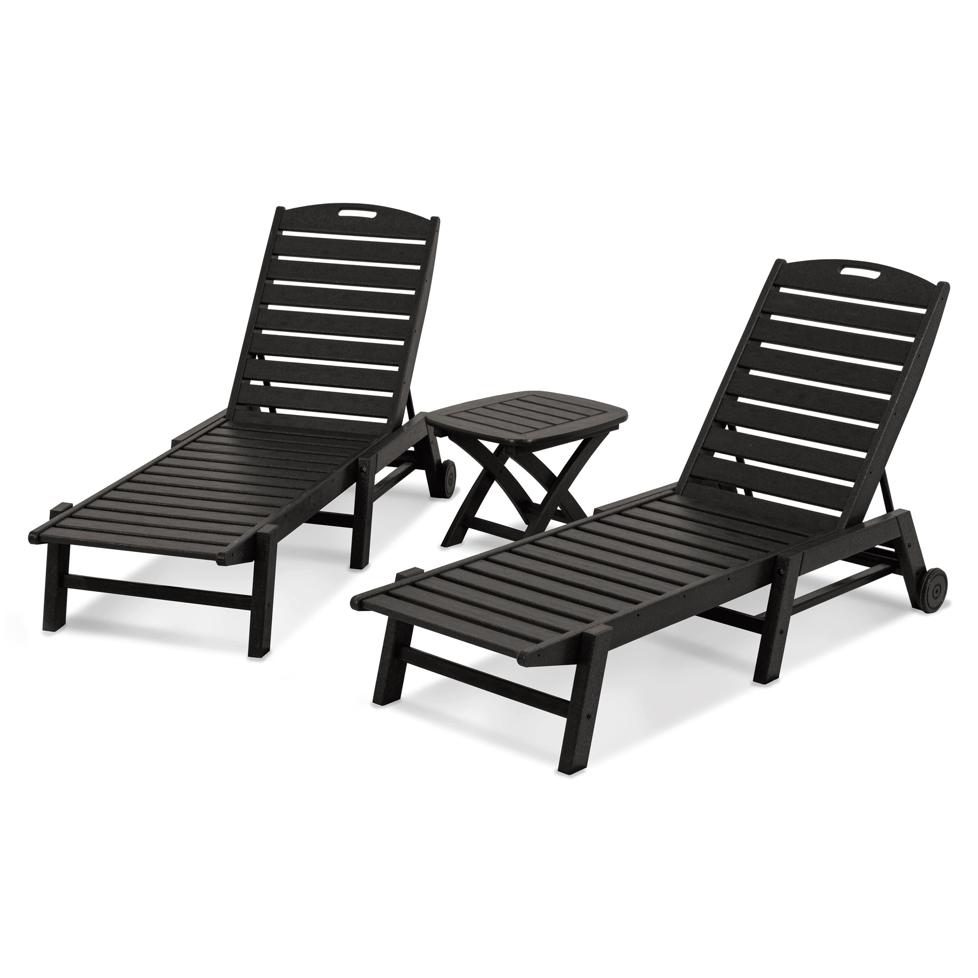 POLYWOOD Nautical 3-Piece Chaise Set, Black
