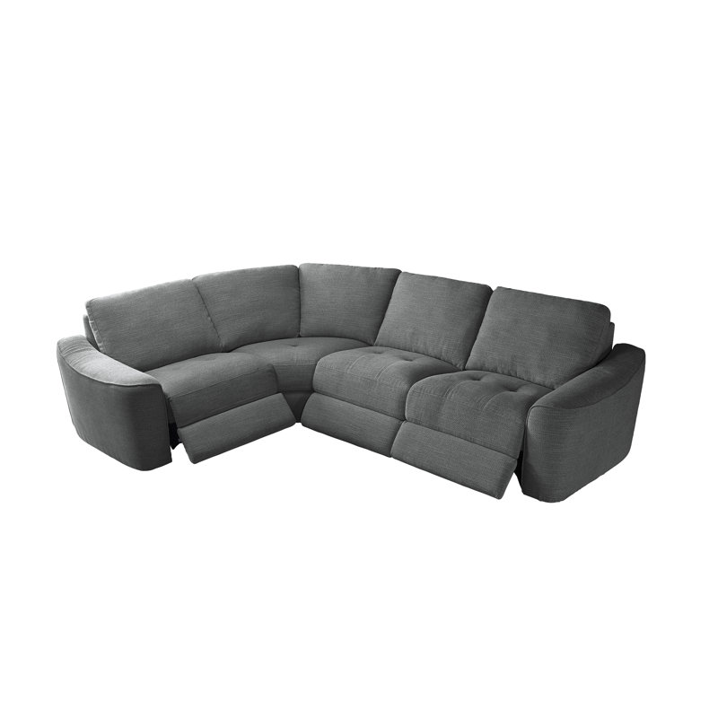 Upholstered Power Motion Modular 4-Piece 3-Recliner L-Sectional, Dark Gray Polyester