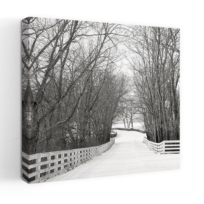 Country Lane in Winter, art contemporain de l'architecture hivernale abstraite, H 18 po x l 18 po