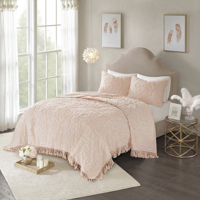 Ensemble de couvre-lit double / grand lit en chenille touffetée 100% coton Laetitia Blush