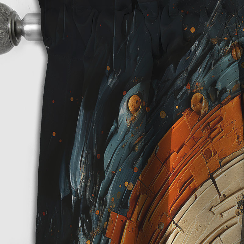 Orange Teal Abstract Spirals II - Abstract Spirals Blackout Abstract Curtain - 1 Panel, 52" W x 95" L