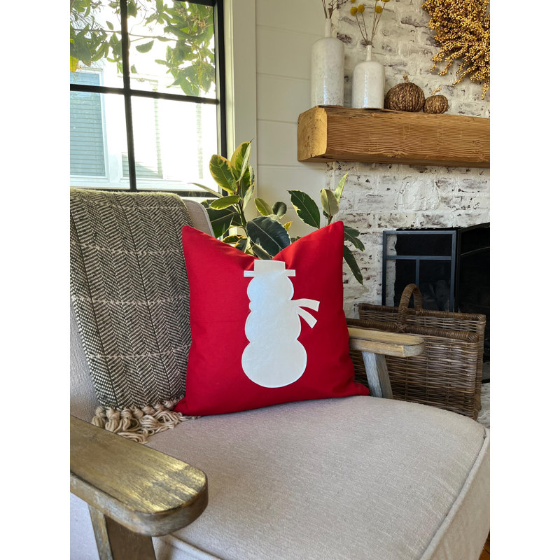Housse de coussin rouge bonhomme de neige, H 15 po x l 15 po