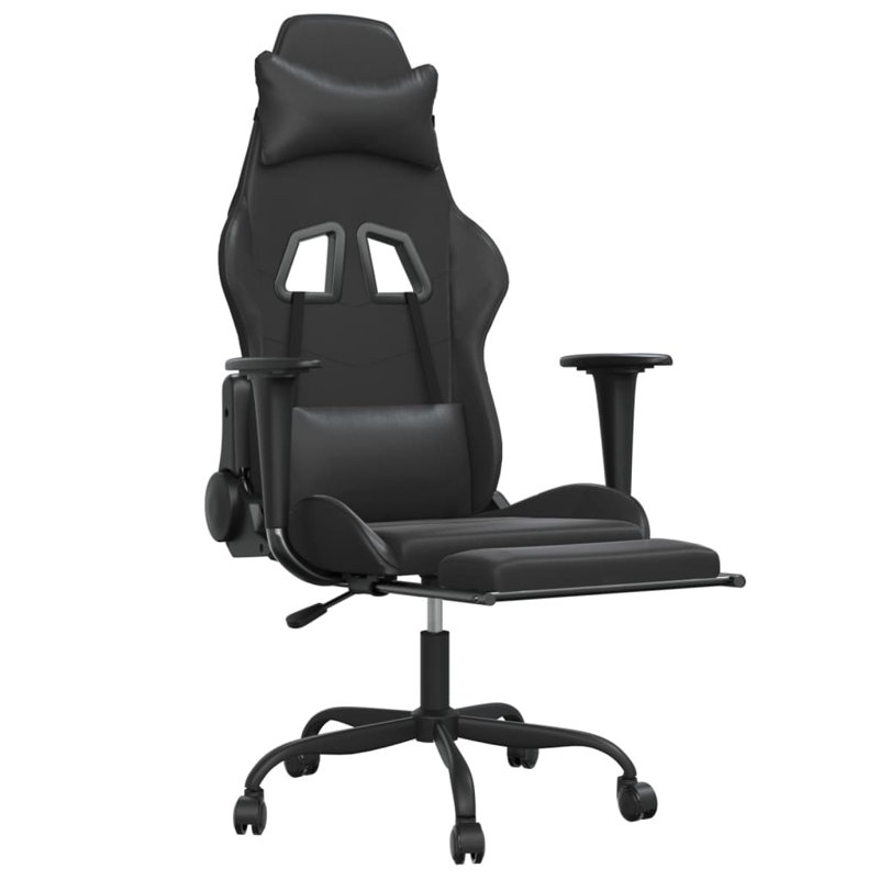 Fauteuil de jeu avec repose-pieds en similicuir, Noir