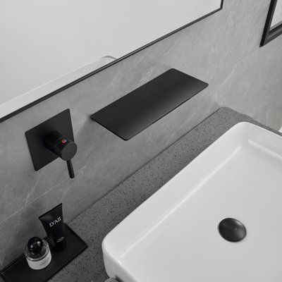 Robinet de lavabo de salle de bain mural à poignée simple - noir mat