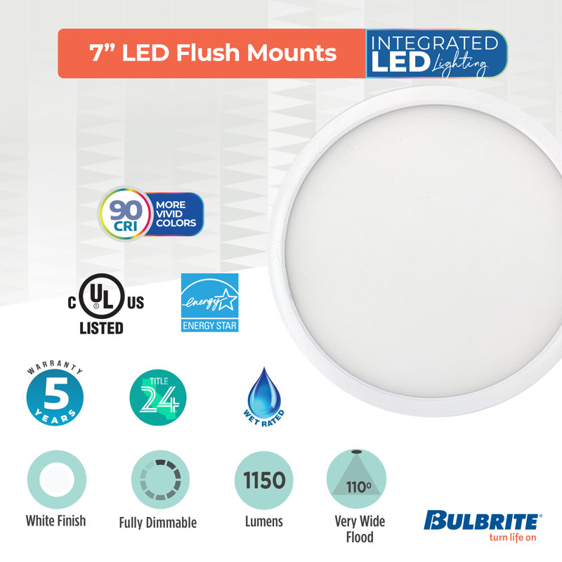 7 in.Round 10.3-Watt 3000K LED Flush Mount Light, 1150 Lumens, White
