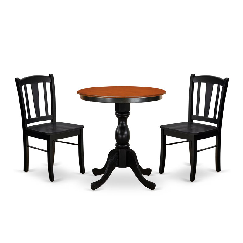 Ensemble de coin repas 3 pièces pour petits espaces comprenant une table ronde avec piédestal et 2 chaises, 30 po x 30 po, noir et cerise