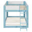 Lit superposé bas double, lit superposé convertible en bois avec échelle réversible et barrières de sécurité, bleu et blanc-1518713971-1518713982