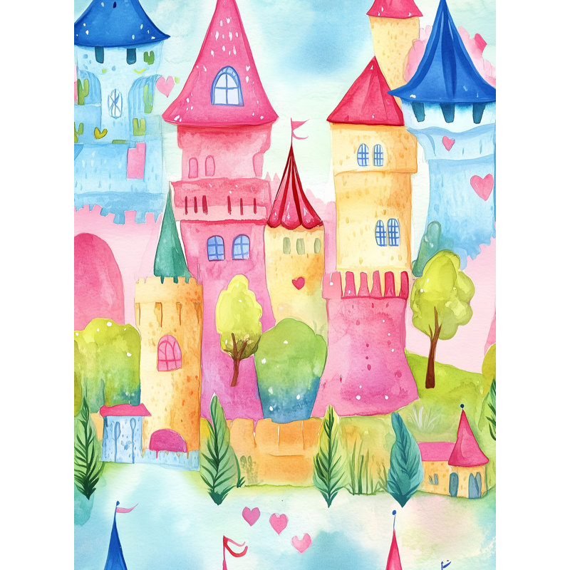 Fairytale Castle Peel and Stick Wallpaper | Whimsical Pastel Kids Decor Wall Mural