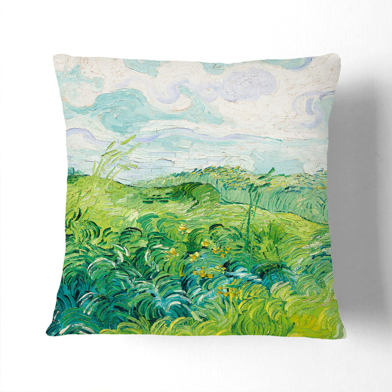 Green Wheat Fields Square Throw Cushion, White, 55cm H x 55cm W x 20cm D