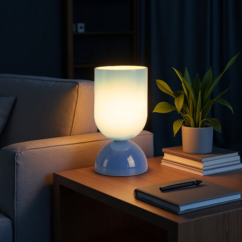 Lampe de table d'appoint 9 po en verre bleu moderne avec gradateur, certifiée cULus pour les tables de chevet de chambre à coucher, les tables d'appoint de salon, les bureaux à domicile ou les décors contemporains