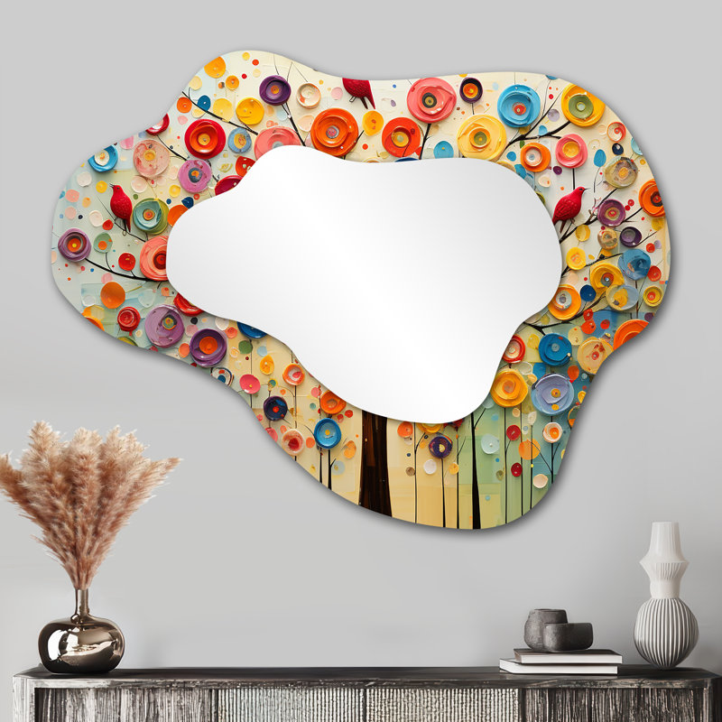 Colourful Abstract Tree III - Tree African Asymmetrical Traditional Large Wall Mirror, 27" x 35"