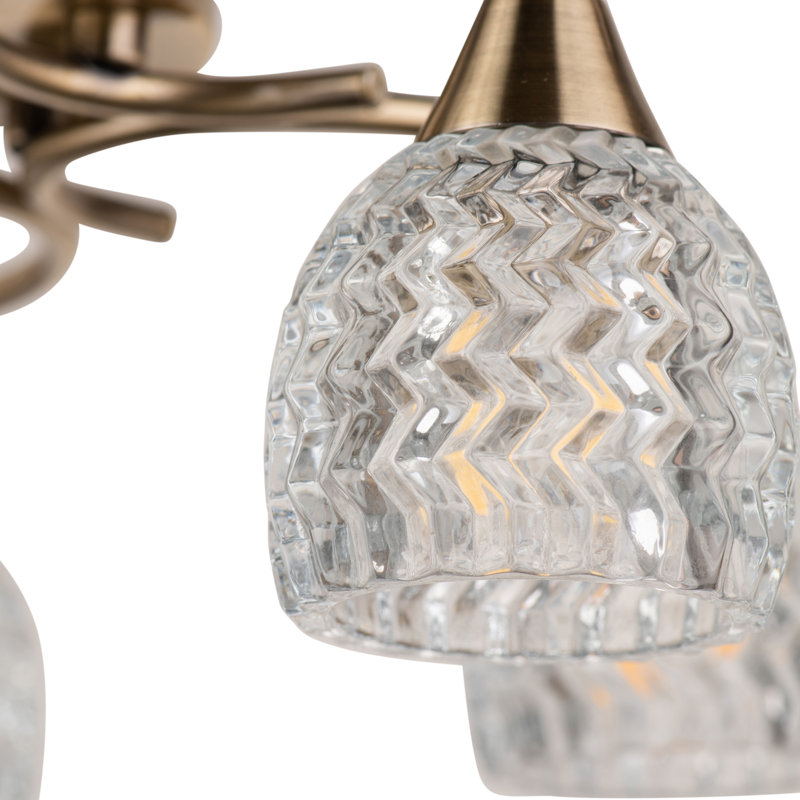 Trang 5-Light 40cm Antique Brass Semi Flush Mount Ceiling Light for Low ceilings