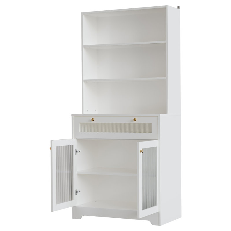Armoire de rangement de 62 po de hauteur avec tiroirs, armoire de cuisine moderne avec tablette ouverte à 3 niveaux et grand comptoir, pour café, salle à manger