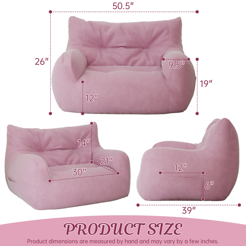 Double Bean Bag Chair, Pink Velvet