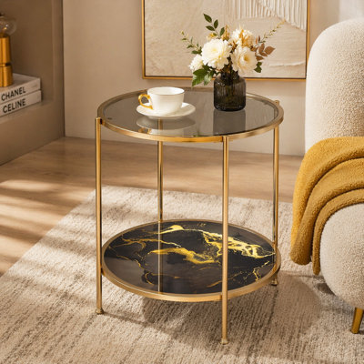 Charming Marble and Glass End Table with Durable Construction and Versatile Appeal