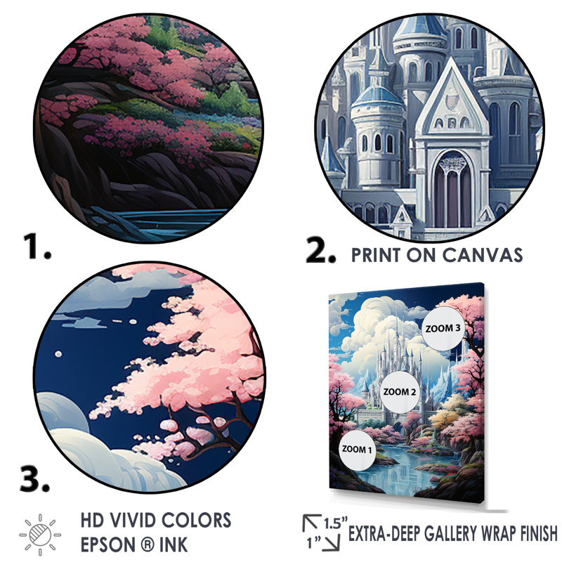 " Fantasy Kawaii Castle Landscape I ", Wrapped Canvas, 44" H x 34" W x 1.5" D