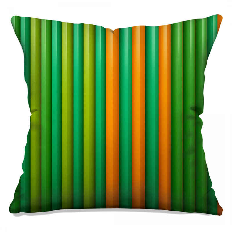 Coussins décoratifs vert et orange à rayures verticales, 16 x 16 inches