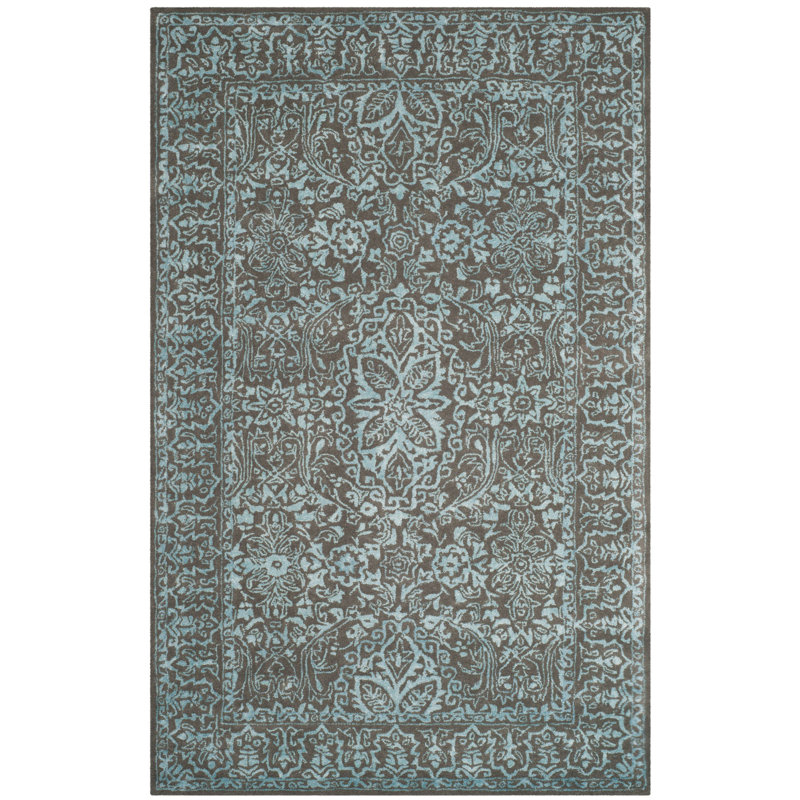 Samaniego Hand Tufted Viscose/Wool Oriental Rug in Blue/Dark Gray, Rectangle 5' x 8'