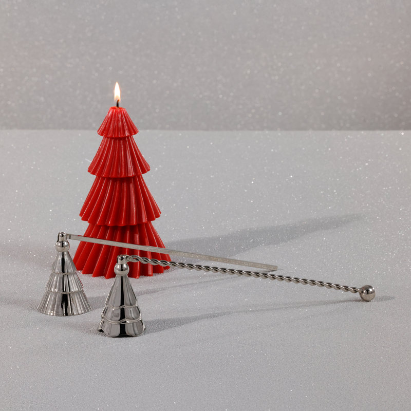 Christmas Tree Design Brass Candle Snuffer, Rippled Nickel