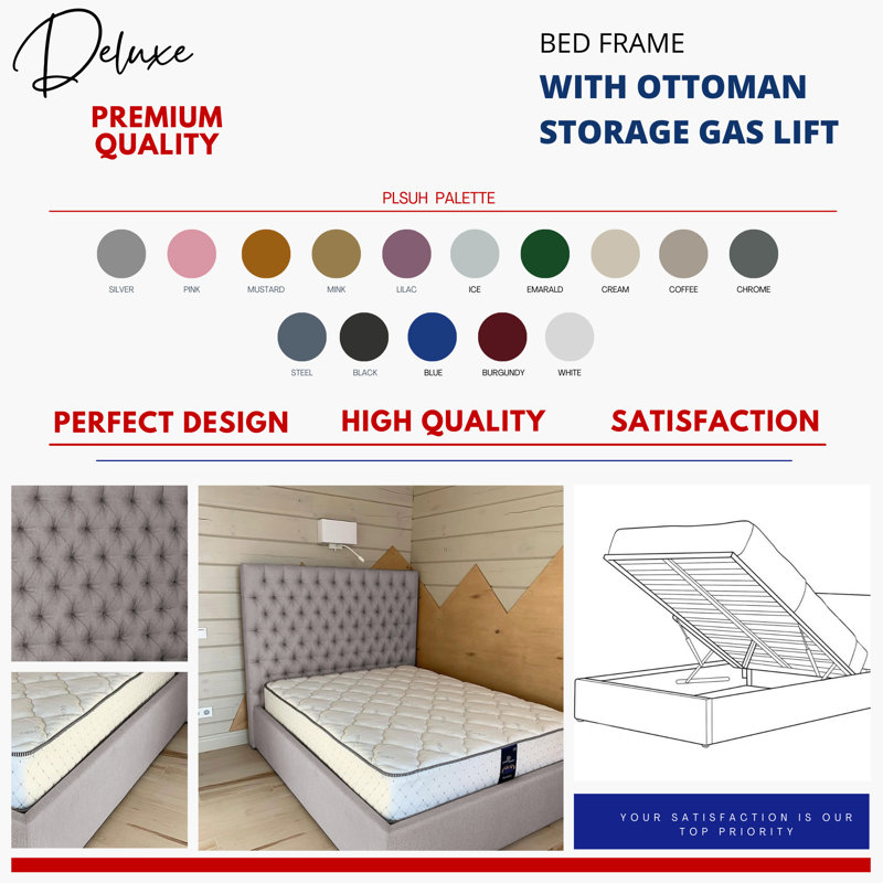 Upholstered Ottoman Storage Bed, Super King (6'), Beige