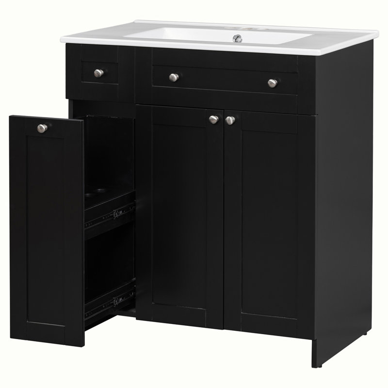 Ensemble de meuble-lavabo avec lavabo en céramique, Noir, noir, noir, noir