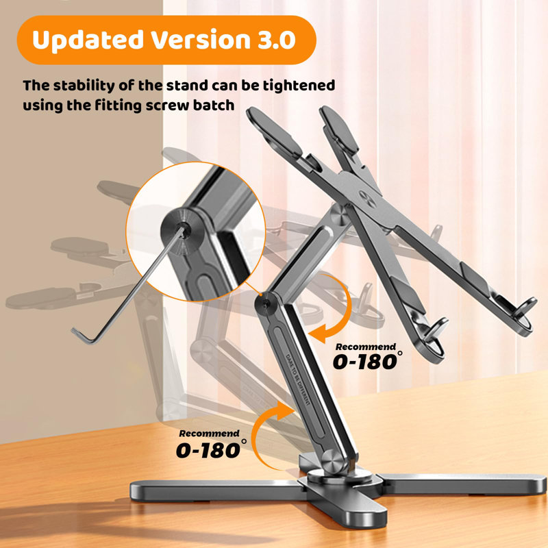 Laptop Stand Features A 360-Degree Swivel Base And Folds Completely For Easy Storage, Gray