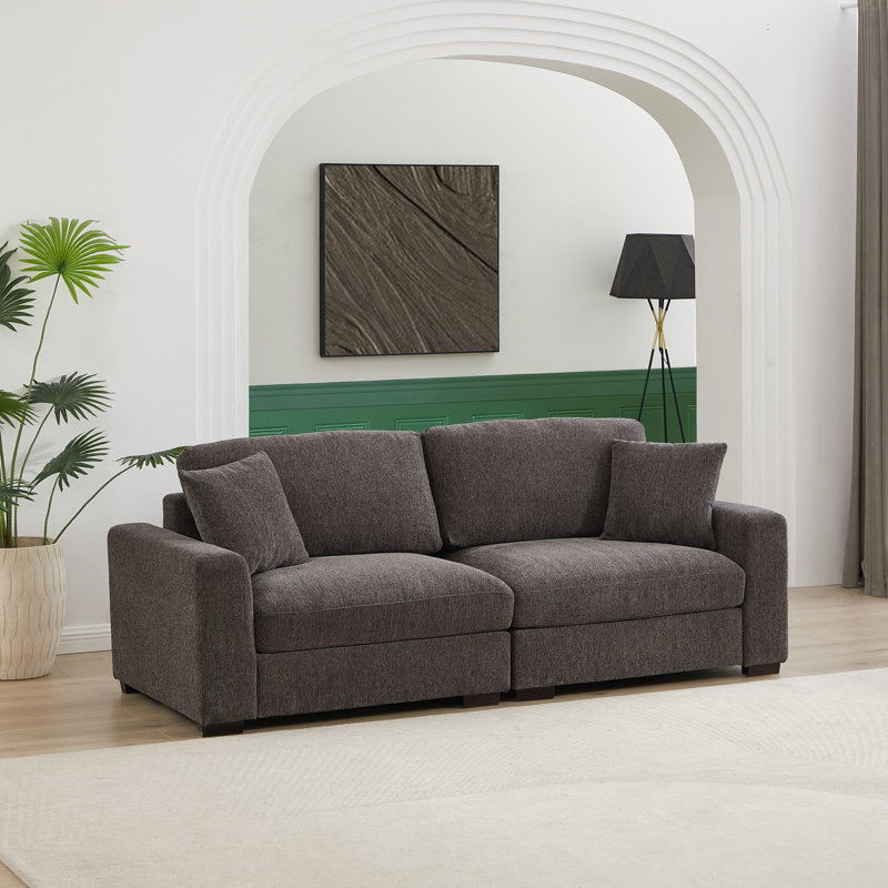 Swansea 2 - Piece Upholstered Cloud Sectional Sofa Loveseat, Dark Gray 100% Polyester