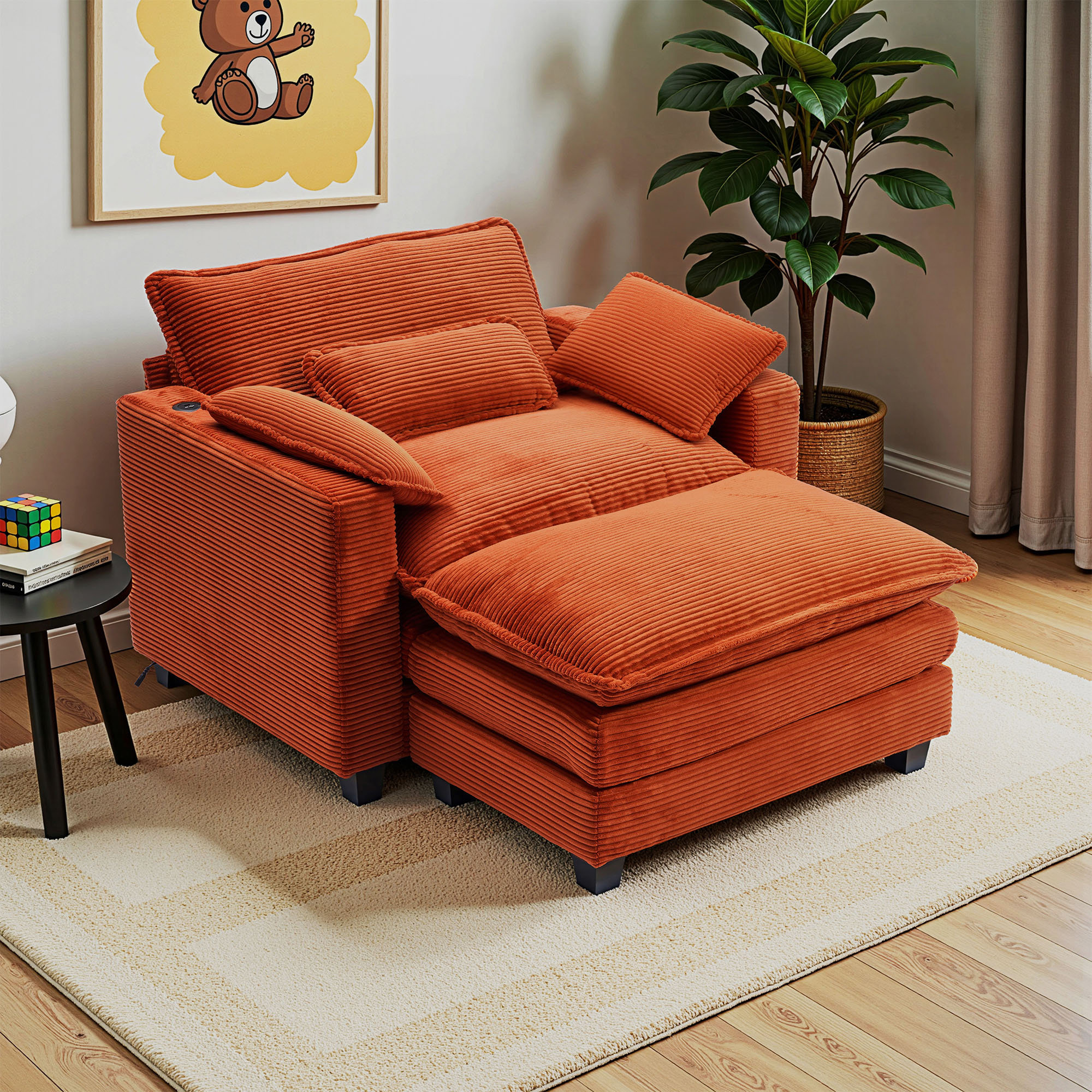 Ebern Designs Corduroy Oversized Chair with Ottoman 41