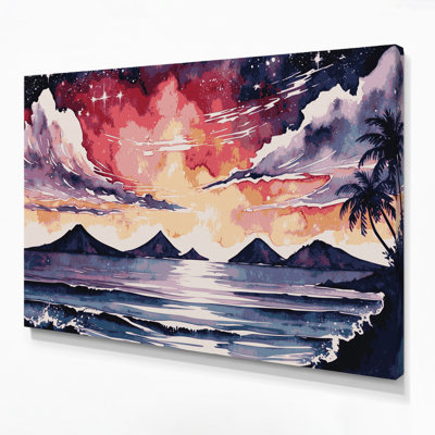 Hawaiian Island Silhouettes Pink Canvas Wall Art
