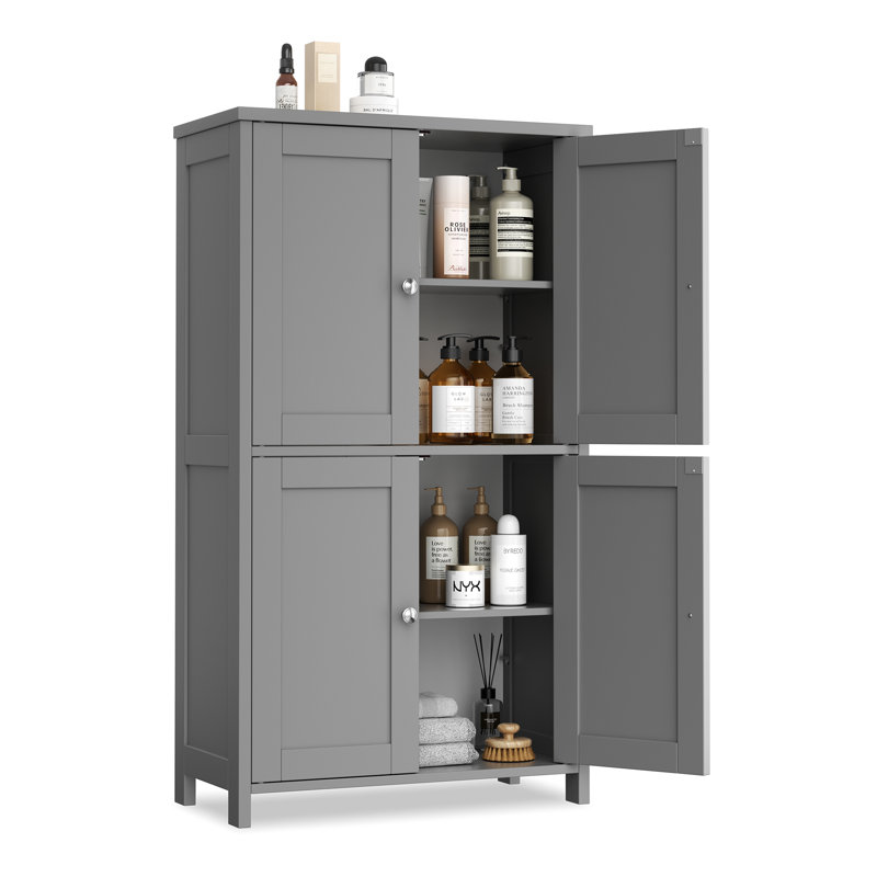 42.6" H Floor Storage Cabinet, Freestanding Cabinet With 4 Doors, Gray
