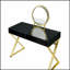 Bureau de coiffeuse Coleen avec miroir et plateau à bijoux, finition noire et dorée pour des routines de beauté élégantes-1420052370