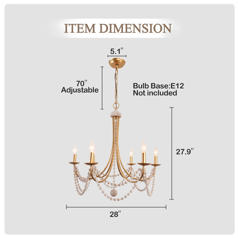 Bungalow Rose 6 Light Boho Farmhouse Wood Bead Chandelier Antique