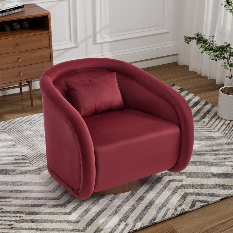 Fauteuil demi-tonneau pivotant l 29,9 po, Velours rouge vin