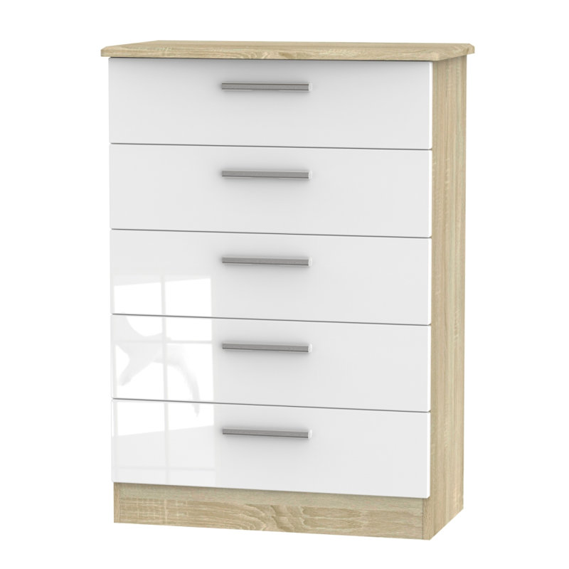 Fully Assembled Yantarni 5 Drawer 76.5Cm W Chest of Drawers, Brown/White