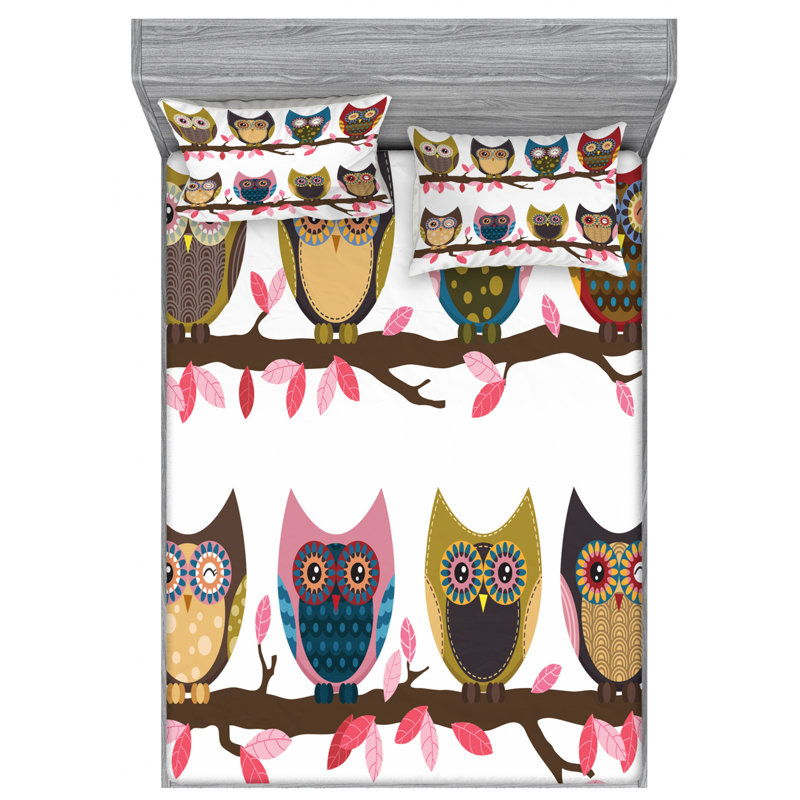 Owls Microfiber Sheet Set, Full Sheet Set + Fitted Sheet + 2 Pillowcases