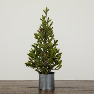 18in. Artificial Christmas Tree with Pinecones in Metal Tin Planter
