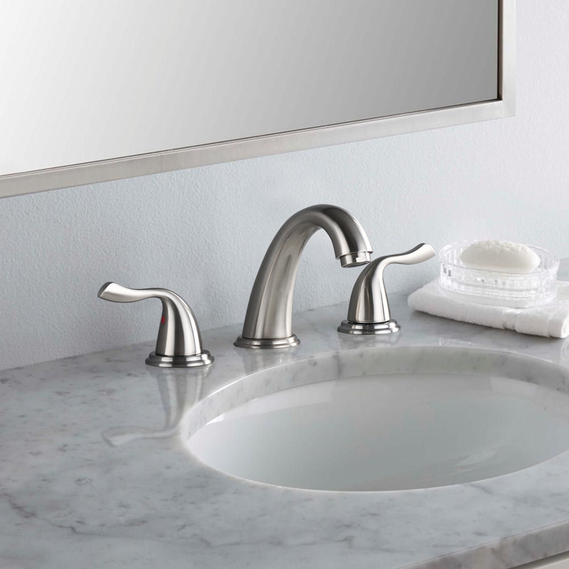 Robinet de salle de bain à large entraxe avec bonde, Nickel brossé