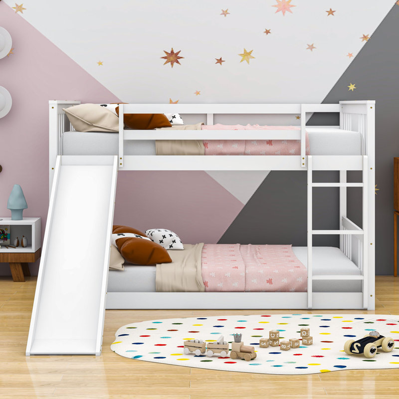 Full Over Full Wooden Standard Bunk Bed with Slide, White