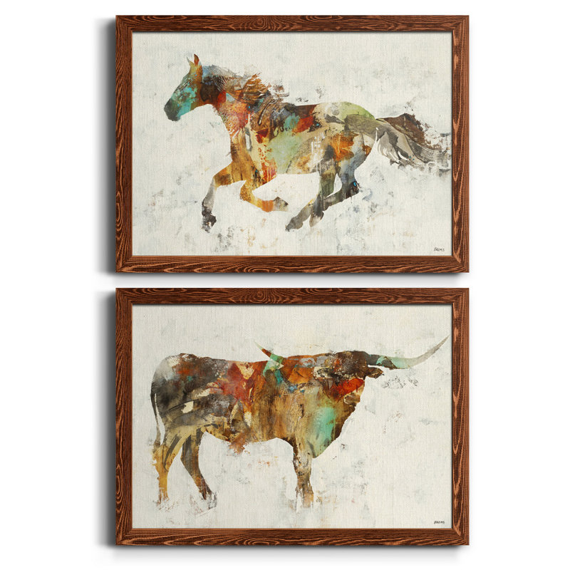 Totem II - ensemble de 2 reproductions, Toile avec cadre érable, H 37,5 po x l 55 po x P 1,5 po, Pas de tapis