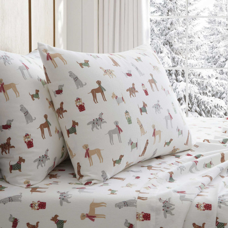 Martha Stewart Holiday Pups Brown Cotton Flannel Sheet Set, King  Sheet Set with 2 Pillowcases, Brown Pups