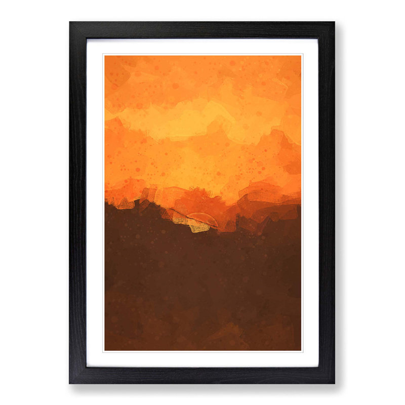 Orange Sunset Abstract Art - Picture Frame Graphic Art Print on MDF, 65cm H x 48cm W x 2cm D, Black Framed