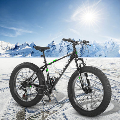 Elecony 26 Inch Fat Tire Bike Adult/Youth Full Shimano 21 Speed Mountain Bike, Dual Disc Brake, High-Carbon Steel Frame, Front Suspension, Mountain Trail Bike, Urban Commuter City Bicycle