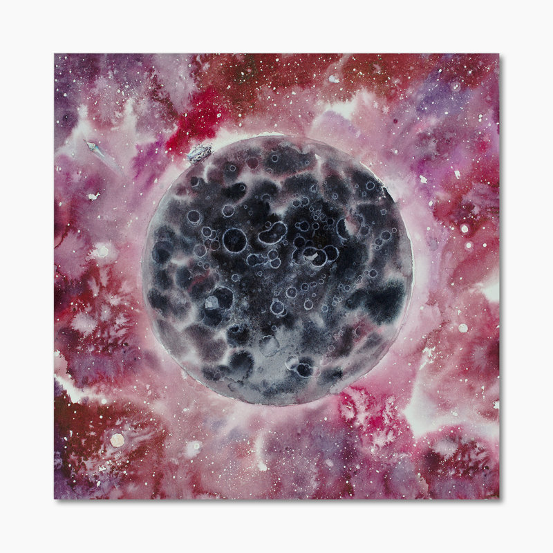 Illustration de lune noire et mauve - Art mural moderne et contemporain sur toile, H 36 po x l 36 po x P 1,5 po, Toile tendue