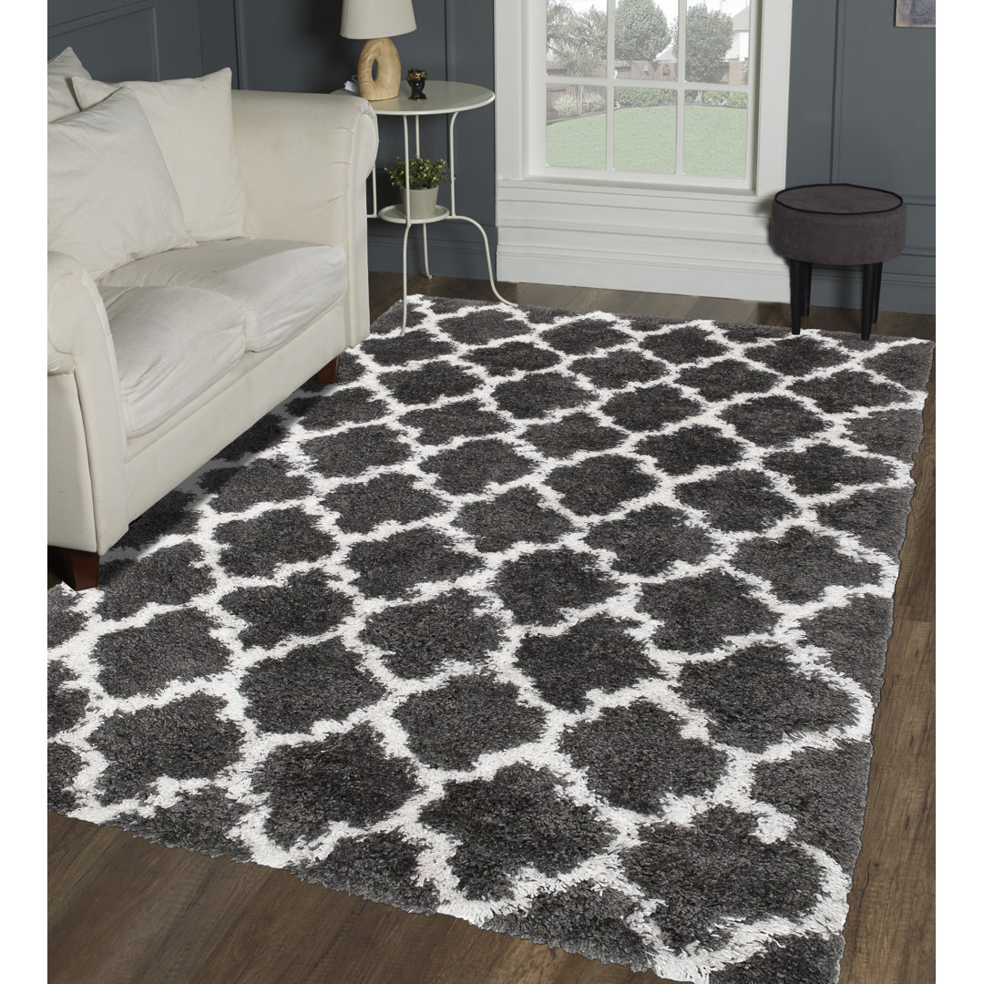 Delaili Moroccan Shag Charcoal Area Rug Red Barrel Studio® Rug 