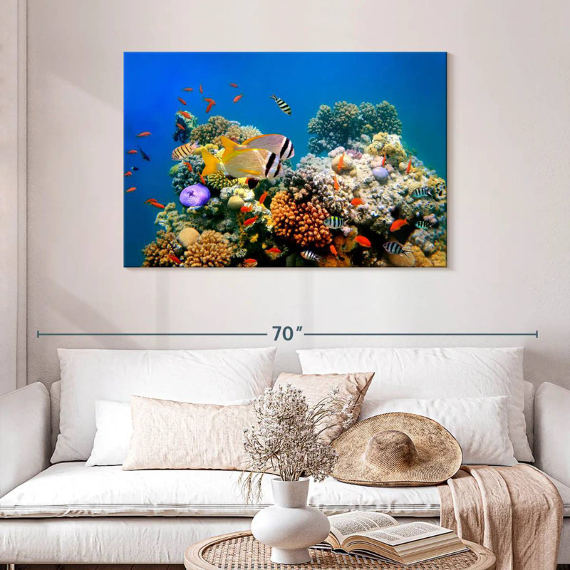 Aletra, poisson tropical et récif de corail, H 30 po x l 45 po