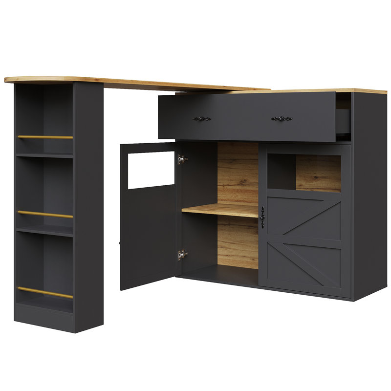 Kitchen Island With 2 Doors, 1 Drawer And Extendable Table, Black
