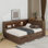 Lit de jour en bois pleine grandeur avec tablettes, DEL, USB et lit gigogne