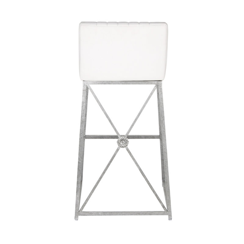 Medallion Upholstered Bar Stool with Metal Frame, Royal Silver, White, Bar Stool (30'' Seat Height)