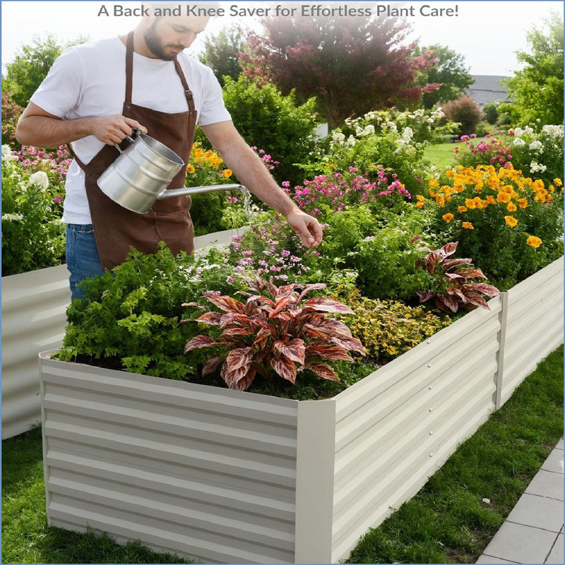 Raised Garden Bed Square Metal Planter Box - 0.5mm Thick Galvanized Steel for Outdoor Use, Ergonomic Height, Easy Tool-Assembly, Open-Bottom Design for Ground Root Access