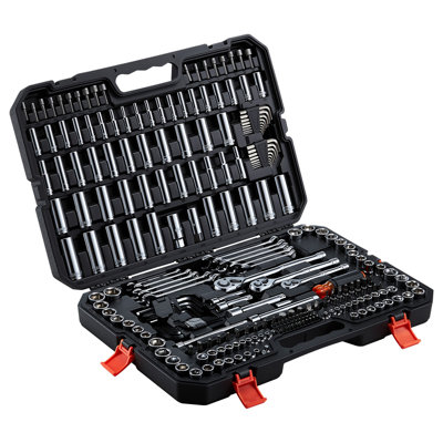 Ensemble d'outils de mécanicien, trousse d'outils de mécanicien de 253 pièces, entraînement de 1/4 po, 3/8 po et 1/2 po, ensemble de douilles SAE et métriques, clés, embouts de tournevis, accessoires et étui de rangement, pour la réparation automobile